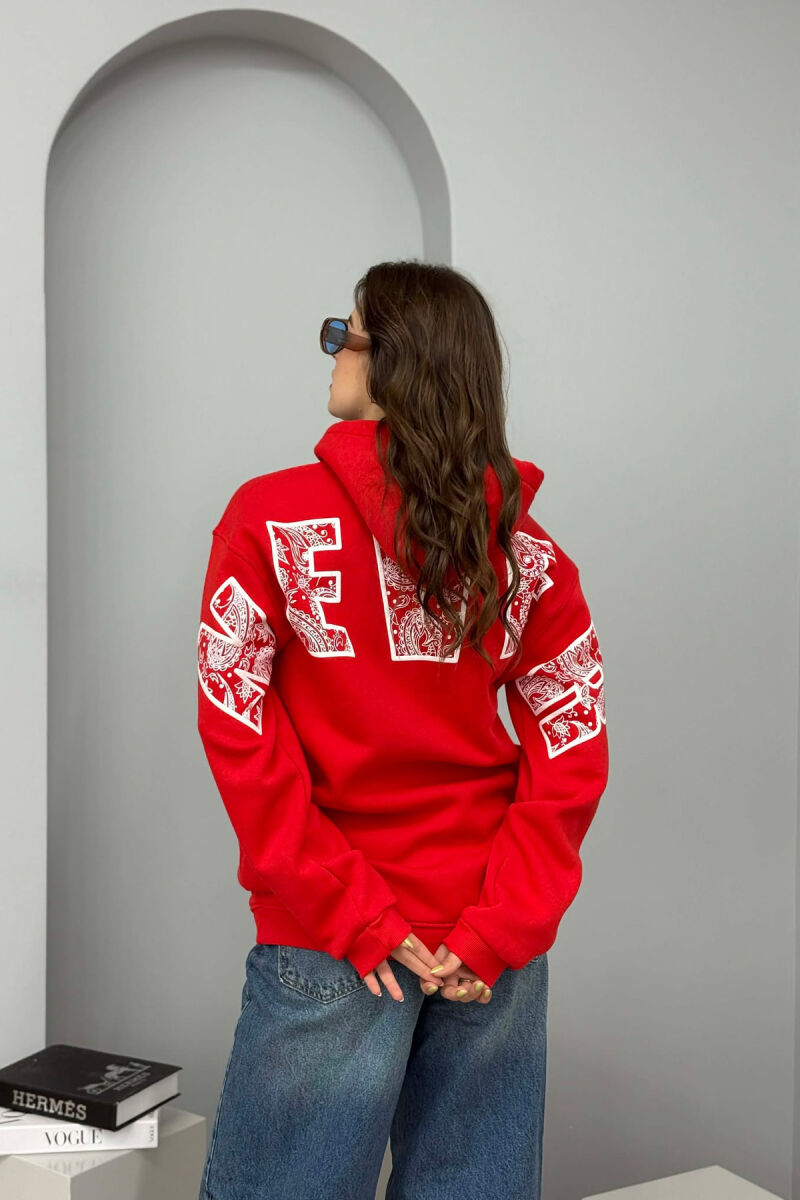 ONE COLOR FLUFFY BACK WRITTING WOMEN HOODIE RED/E KUQE - 2