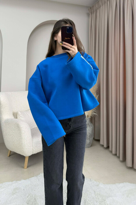 BLUZE NJE NGJYRESHE ME PUSH DHE ME SHKRIME NE PJESEN E PASME PER FEMRA NE NGJYRE BLU - KLAUDIO FASHION