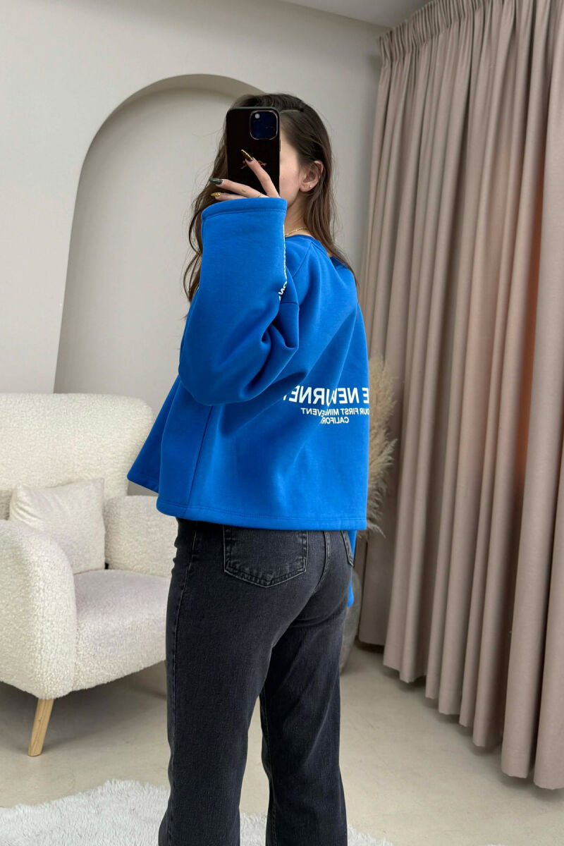ONE COLOR FLUFFY BACK WRITTINGS WOMEN SWEATSHIRT BLUE/BLU - 3