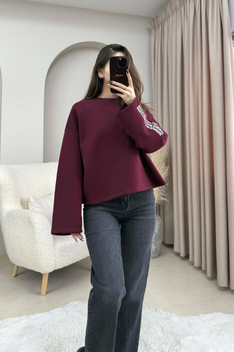 BLUZE NJE NGJYRESHE ME PUSH DHE ME SHKRIME NE PJESEN E PASME PER FEMRA NE NGJYRE VISHNJE - KLAUDIO FASHION