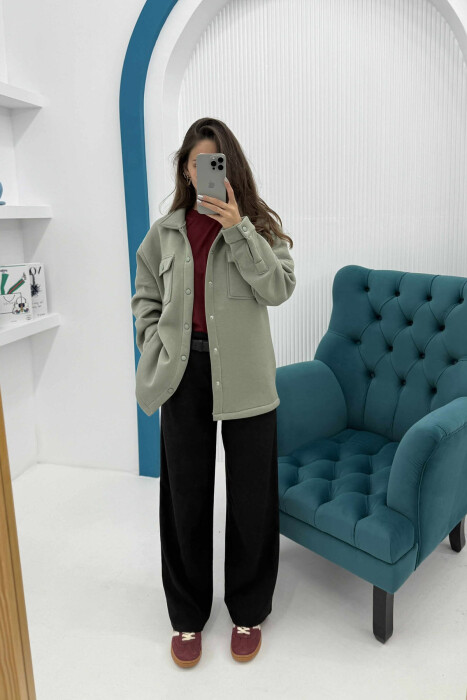 ONE COLOR FLUFFY BUTTONS WOMEN JACKET MINT/MENTE - 2