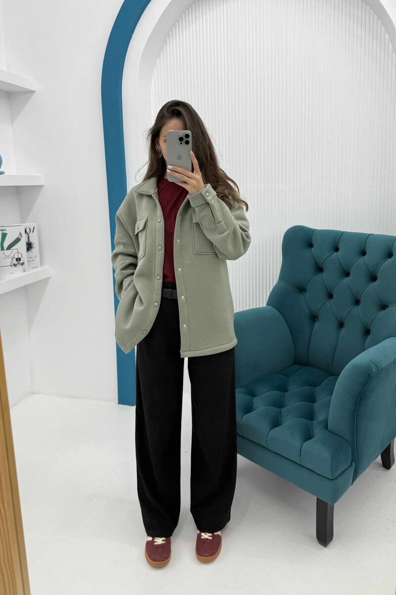 ONE COLOR FLUFFY BUTTONS WOMEN JACKET MINT/MENTE - 2