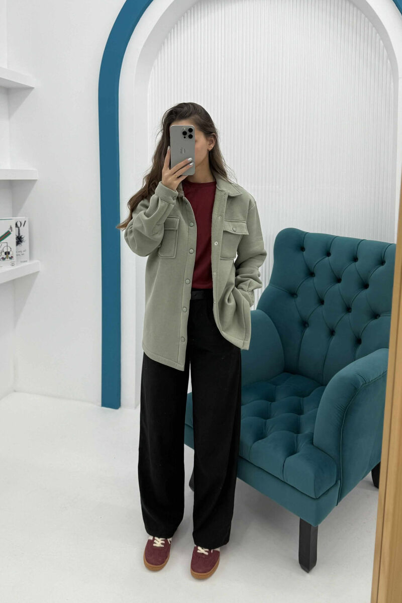 ONE COLOR FLUFFY BUTTONS WOMEN JACKET MINT/MENTE - 3