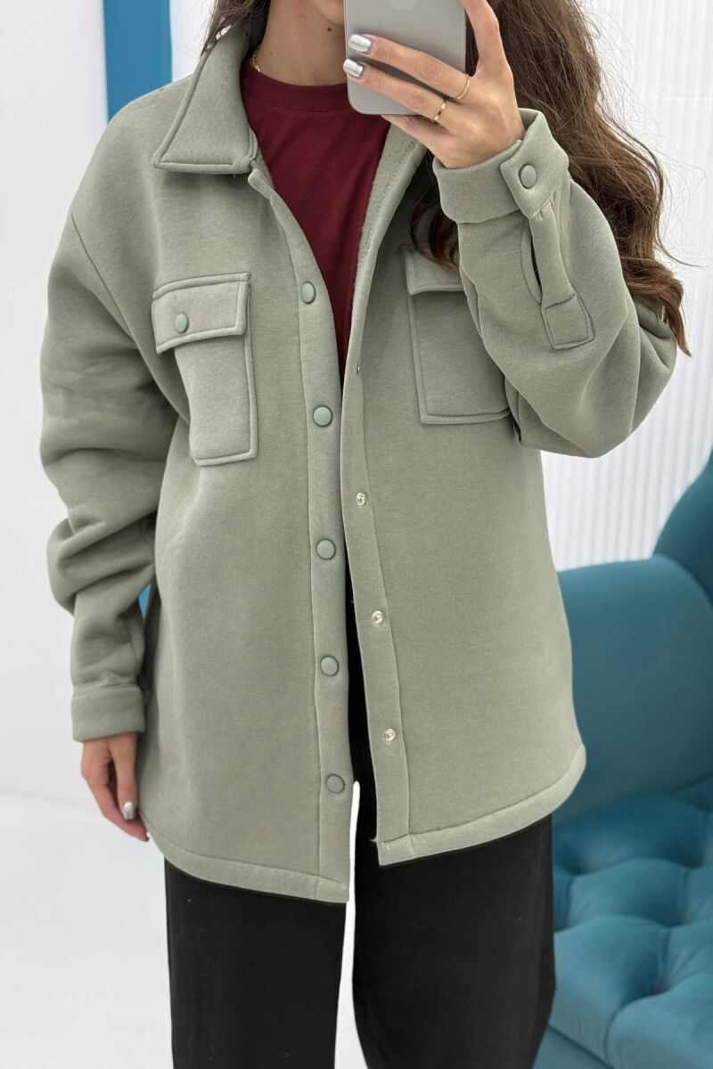 ONE COLOR FLUFFY BUTTONS WOMEN JACKET MINT/MENTE - 7