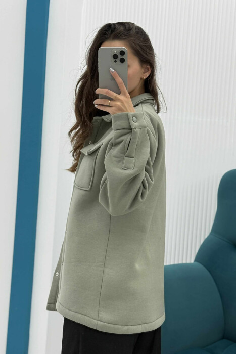 ONE COLOR FLUFFY BUTTONS WOMEN JACKET MINT/MENTE - 5