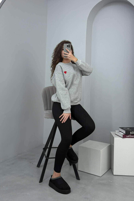 ONE COLOR FLUFFY HEART LOGO WOMEN SWEATSHIRT GREY/GRI 