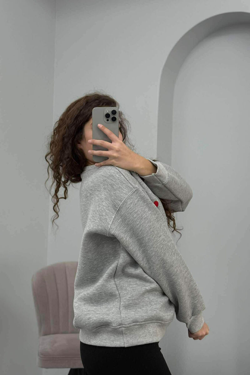 ONE COLOR FLUFFY HEART LOGO WOMEN SWEATSHIRT GREY/GRI - 3