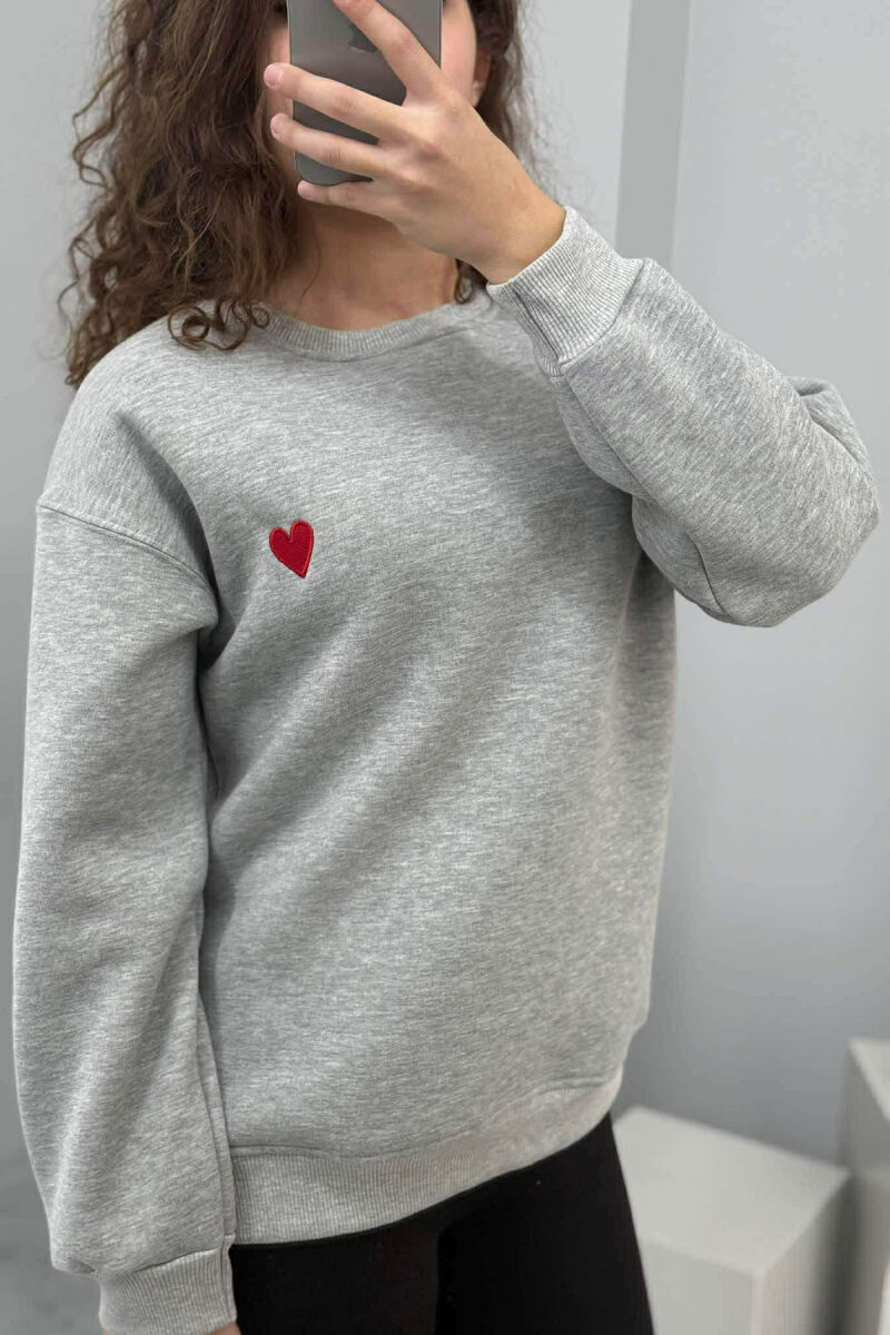 ONE COLOR FLUFFY HEART LOGO WOMEN SWEATSHIRT GREY/GRI - 4