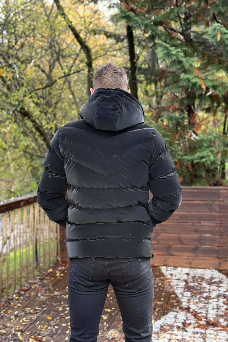 ONE COLOR FLUFFY HOODED MEN PUFFER JACKET BLACK/ E ZEZE - 4