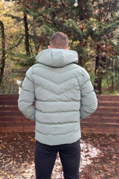 ONE COLOR FLUFFY HOODED MEN PUFFER JACKET BLUE STONE/GK - 3