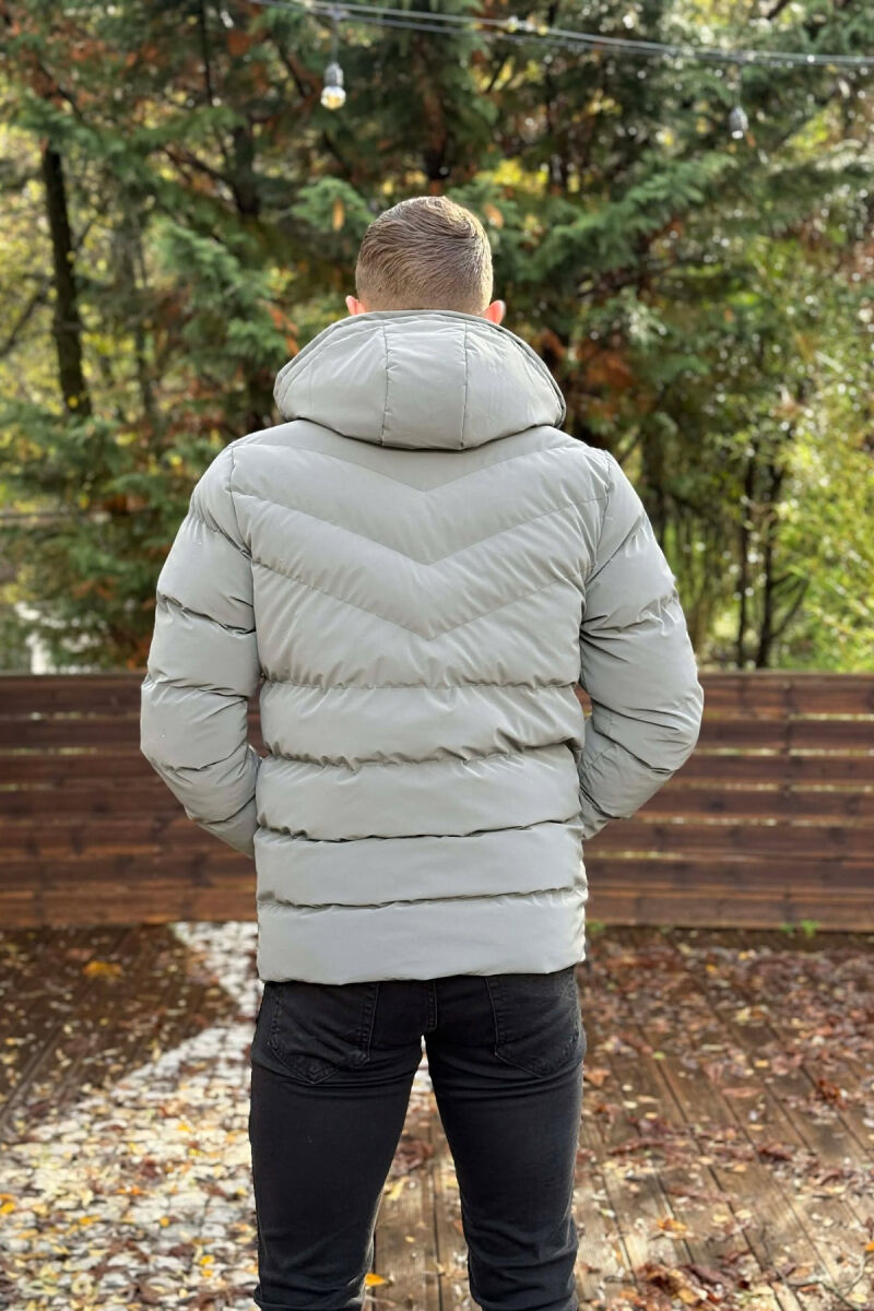 ONE COLOR FLUFFY HOODED MEN PUFFER JACKET GREY/GRI - 4