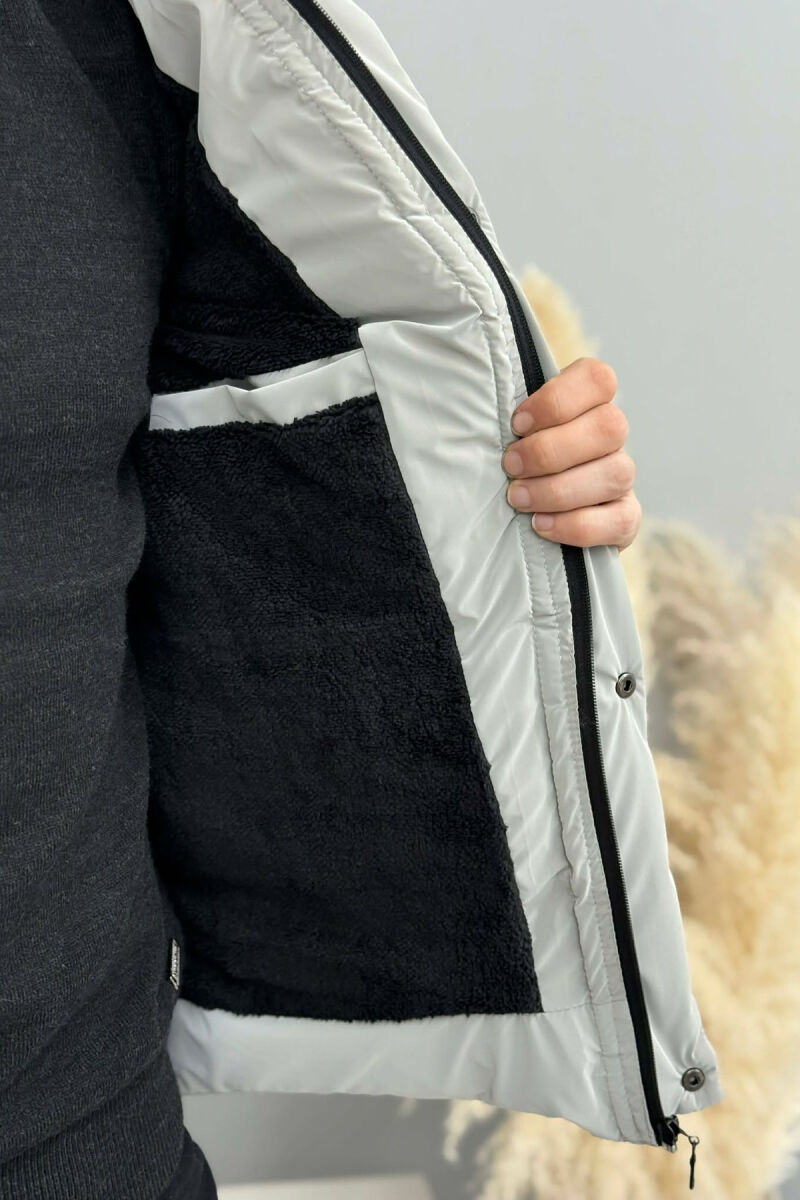 ONE COLOR FLUFFY HOODED MEN PUFFER JACKET GREY/GRI - 5