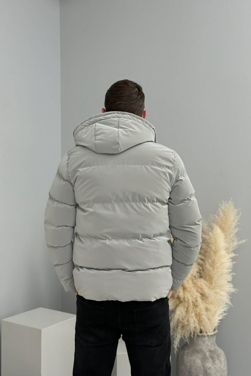 ONE COLOR FLUFFY HOODED MEN PUFFER JACKET GREY/GRI - 6