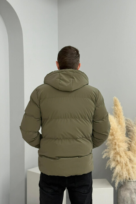 ONE COLOR FLUFFY HOODED MEN PUFFER JACKET OLIVE/ULLI - 6