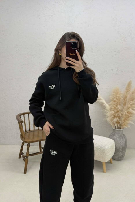 ONE COLOR FLUFFY HOODIE + JOGGERS WOMAN SET BLACK/ E ZEZE - 2
