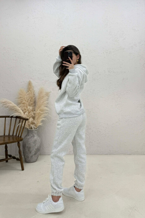 ONE COLOR FLUFFY HOODIE + JOGGERS WOMAN SET LIGHT GREY/GZ - 2
