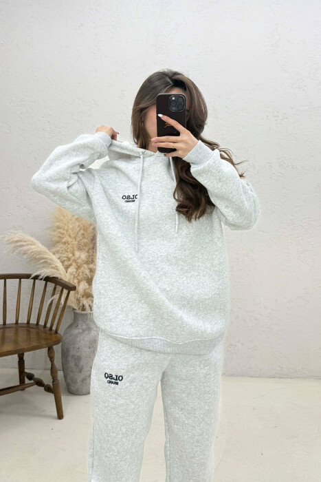 ONE COLOR FLUFFY HOODIE + JOGGERS WOMAN SET LIGHT GREY/GZ - 3