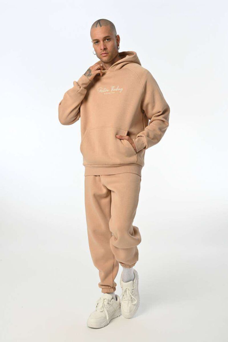 ONE COLOR FLUFFY HOODIE+JOGGERS MEN SET BEIGE/BEZHE - 1