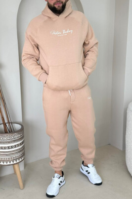 ONE COLOR FLUFFY HOODIE+JOGGERS MEN SET BEIGE/BEZHE 