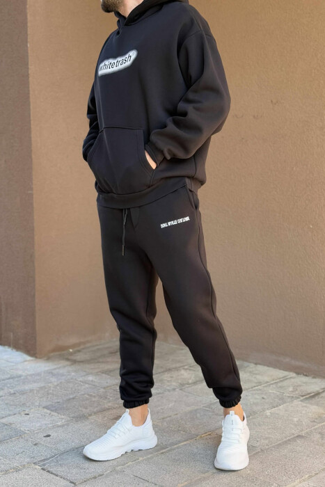 ONE COLOR FLUFFY HOODIE+JOGGERS MEN SET BLACK/ E ZEZE - 2