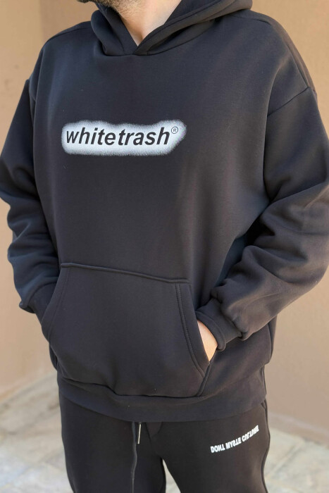 ONE COLOR FLUFFY HOODIE+JOGGERS MEN SET BLACK/ E ZEZE - 3