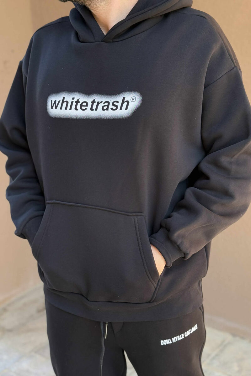 ONE COLOR FLUFFY HOODIE+JOGGERS MEN SET BLACK/ E ZEZE - 3