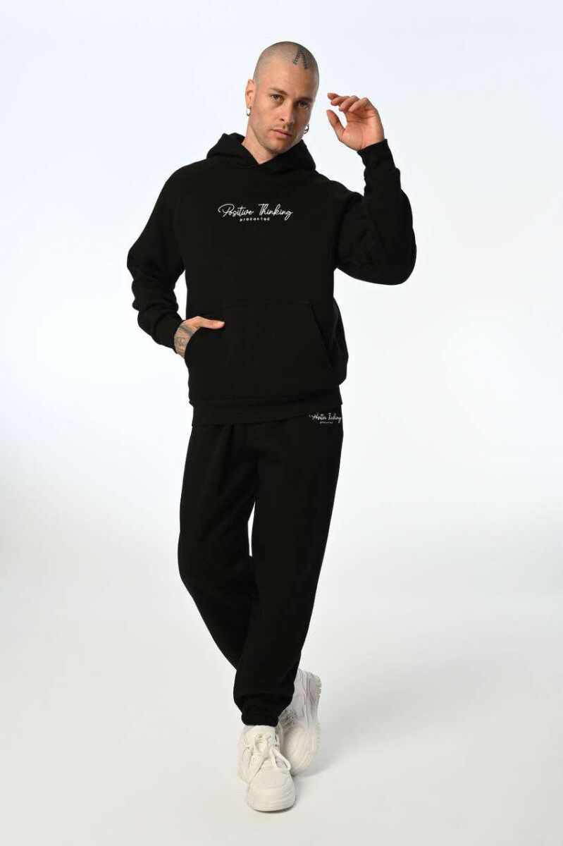 ONE COLOR FLUFFY HOODIE+JOGGERS MEN SET BLACK/ E ZEZE - 1