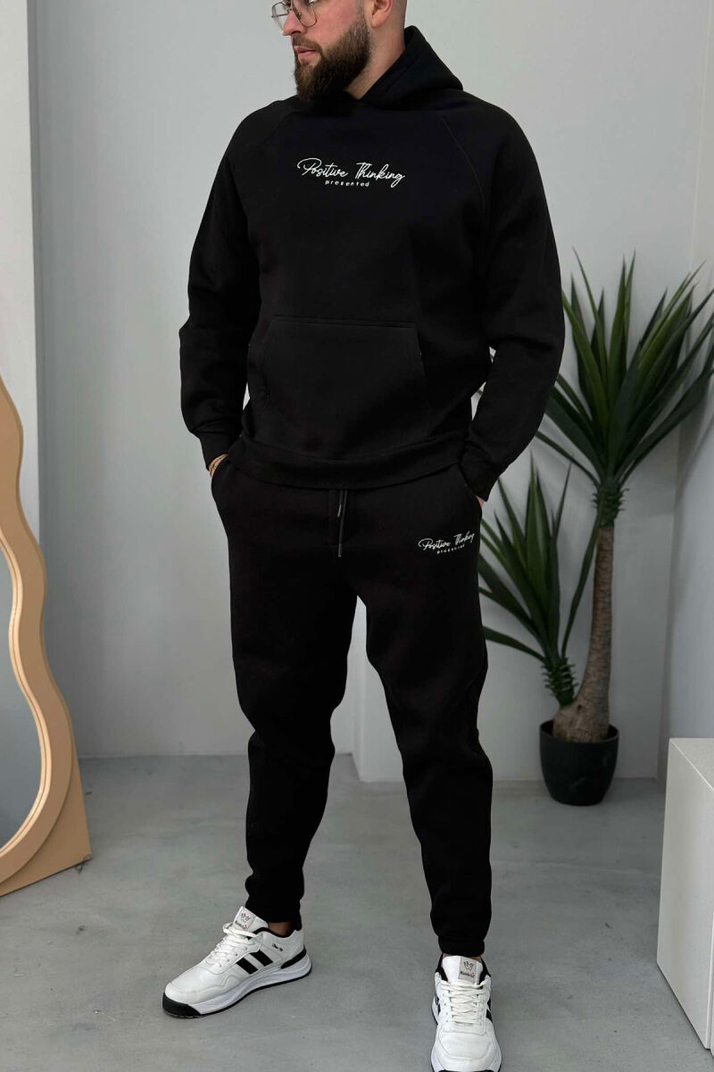 ONE COLOR FLUFFY HOODIE+JOGGERS MEN SET BLACK/ E ZEZE - 1