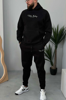 ONE COLOR FLUFFY HOODIE+JOGGERS MEN SET BLACK/ E ZEZE 