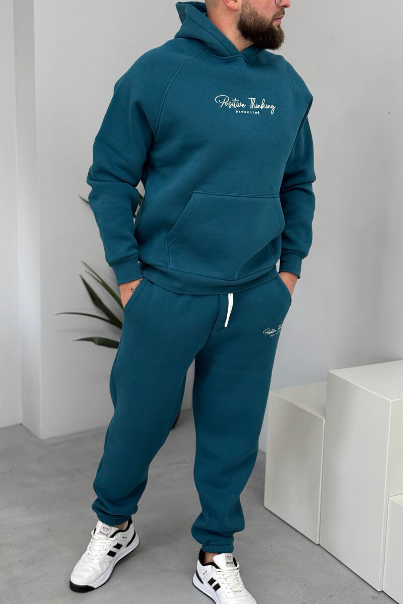 ONE COLOR FLUFFY HOODIE+JOGGERS MEN SET BLUE STONE/GK - 2