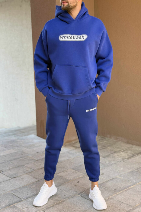 ONE COLOR FLUFFY HOODIE+JOGGERS MEN SET BLUE/BLU 
