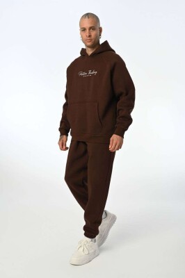 ONE COLOR FLUFFY HOODIE+JOGGERS MEN SET BROWN/KAFE 