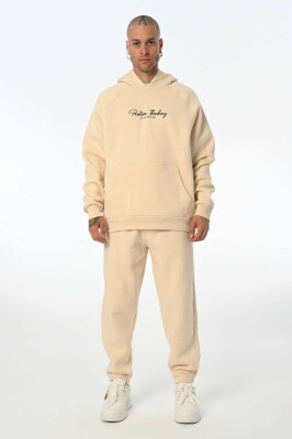 ONE COLOR FLUFFY HOODIE+JOGGERS MEN SET CREAM/KREM 