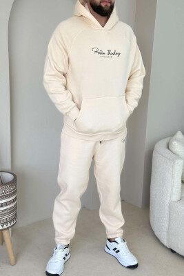 ONE COLOR FLUFFY HOODIE+JOGGERS MEN SET CREAM/KREM 