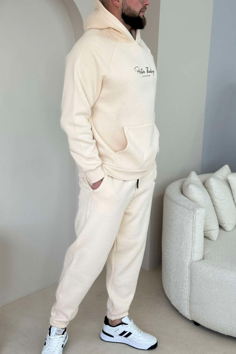 ONE COLOR FLUFFY HOODIE+JOGGERS MEN SET CREAM/KREM - 4