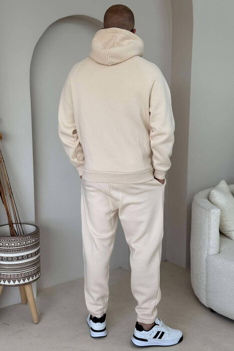 ONE COLOR FLUFFY HOODIE+JOGGERS MEN SET CREAM/KREM - 5