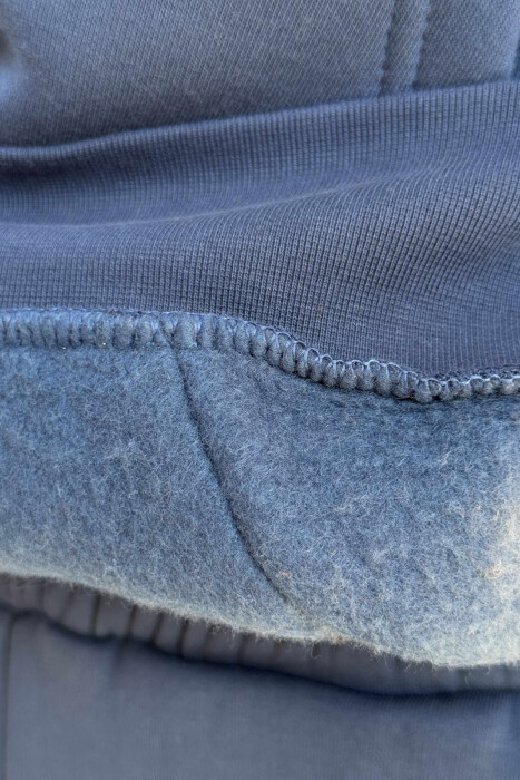 ONE COLOR FLUFFY HOODIE+JOGGERS MEN SET DARK BLUE/BEE - 4