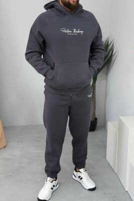 ONE COLOR FLUFFY HOODIE+JOGGERS MEN SET DARK GREY/GEE 