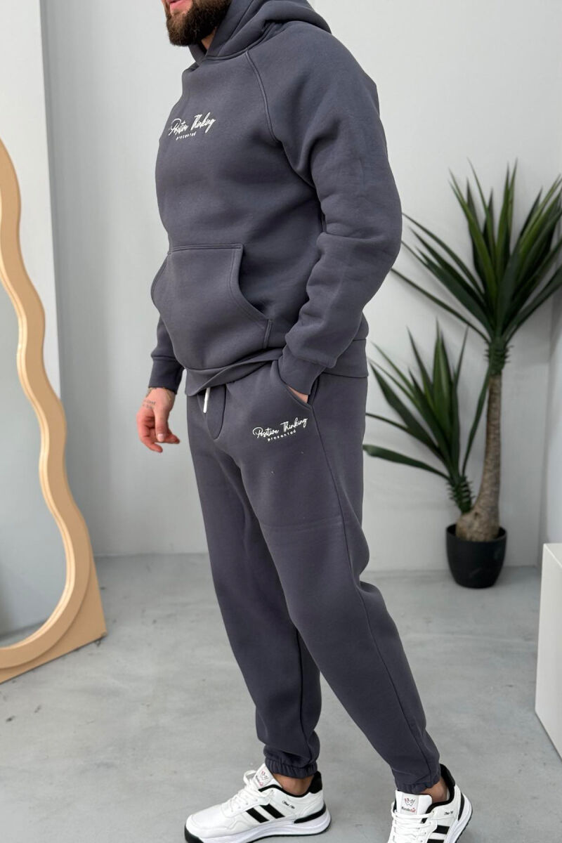 ONE COLOR FLUFFY HOODIE+JOGGERS MEN SET DARK GREY/GEE - 2