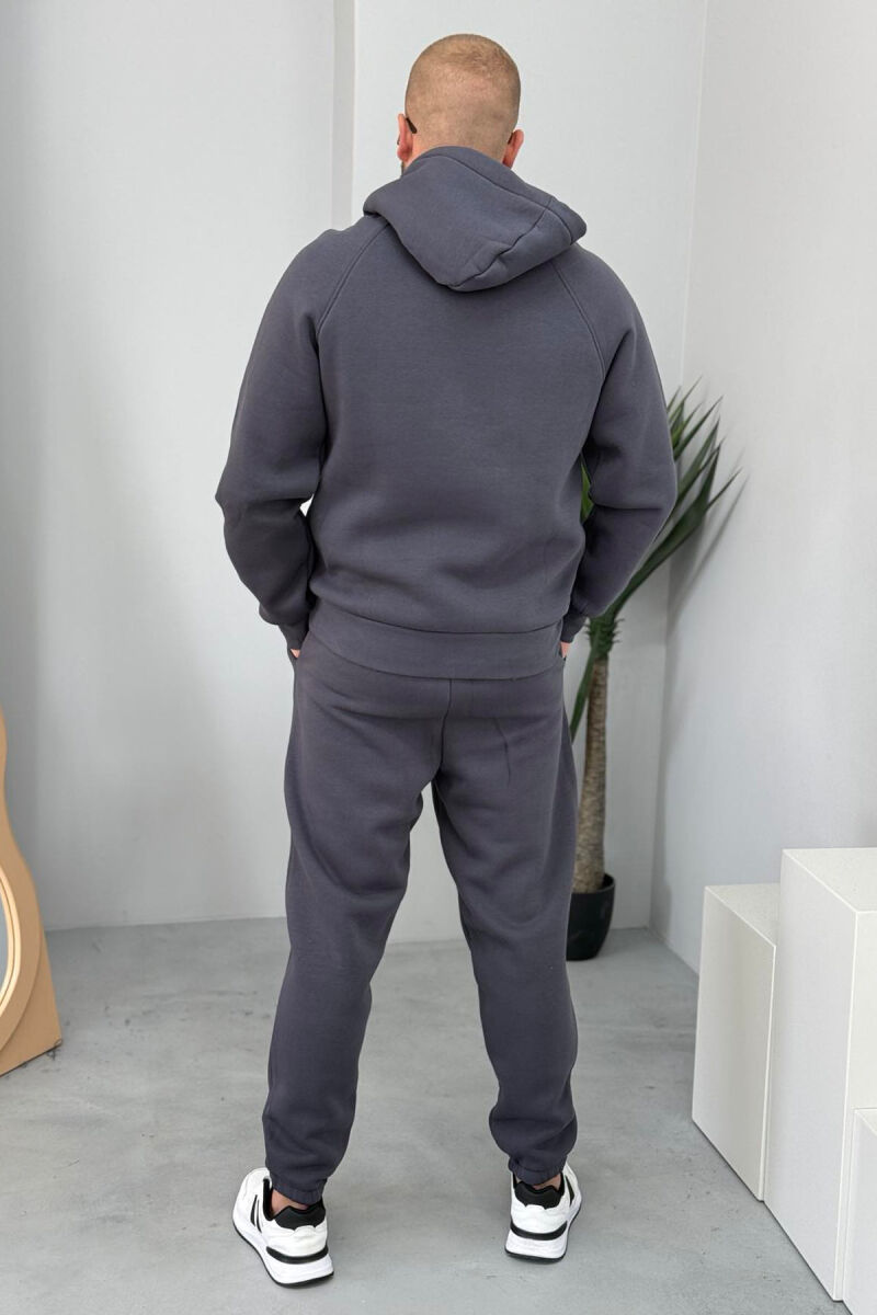 ONE COLOR FLUFFY HOODIE+JOGGERS MEN SET DARK GREY/GEE - 5