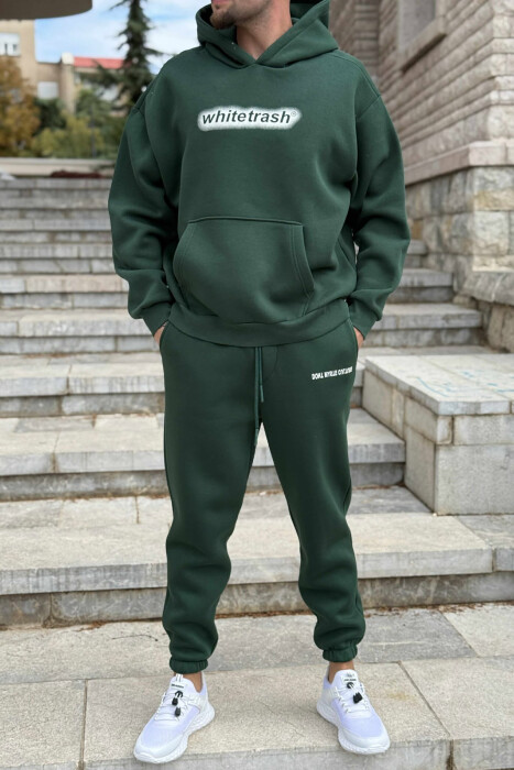 ONE COLOR FLUFFY HOODIE+JOGGERS MEN SET GREEN/JESHILE - 1