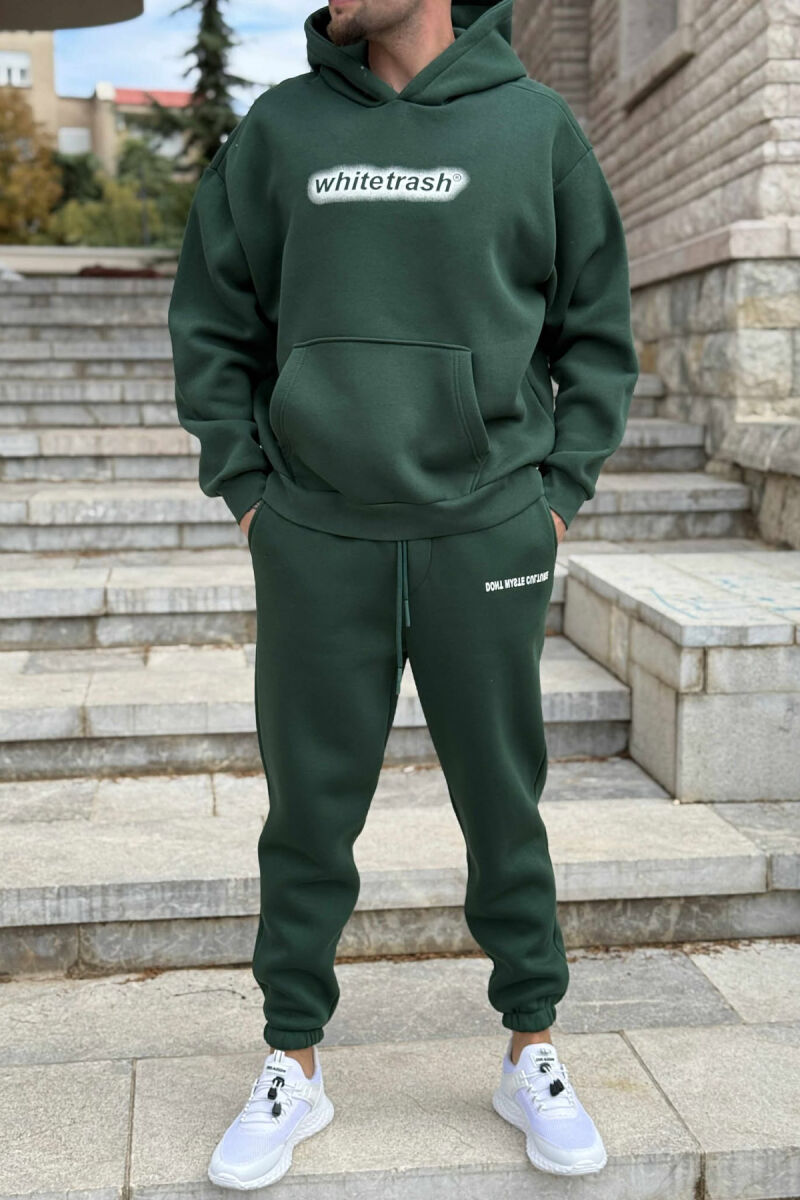 ONE COLOR FLUFFY HOODIE+JOGGERS MEN SET GREEN/JESHILE - 1