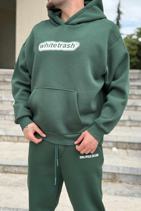 ONE COLOR FLUFFY HOODIE+JOGGERS MEN SET GREEN/JESHILE - 2