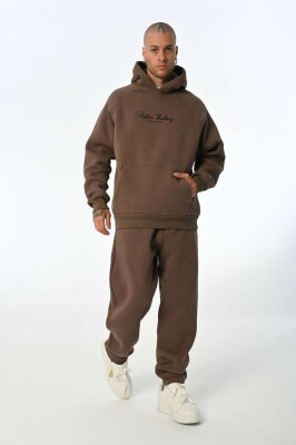 ONE COLOR FLUFFY HOODIE+JOGGERS MEN SET LIGHT BROWN/KAZB 