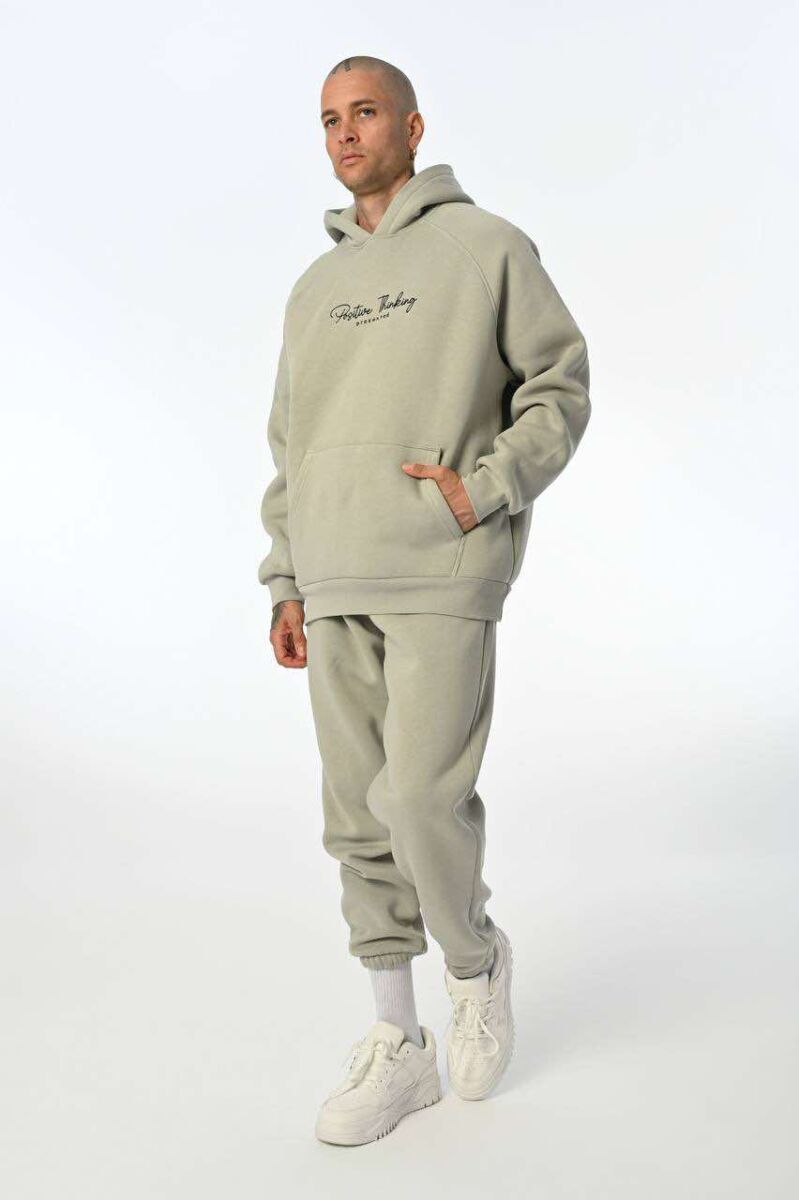 ONE COLOR FLUFFY HOODIE+JOGGERS MEN SET LIGHT GREY/GZ - 1