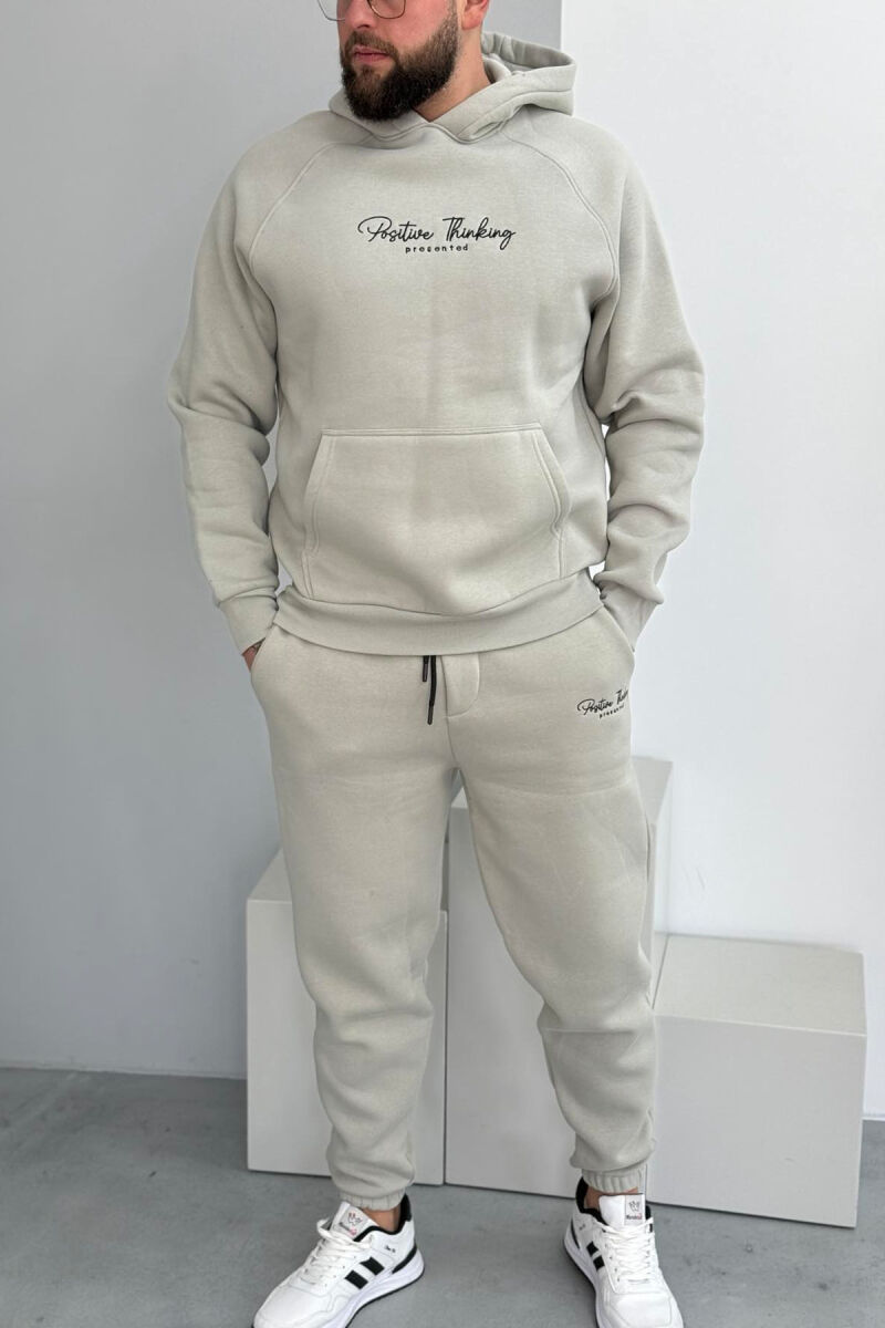 ONE COLOR FLUFFY HOODIE+JOGGERS MEN SET LIGHT GREY/GZ - 1