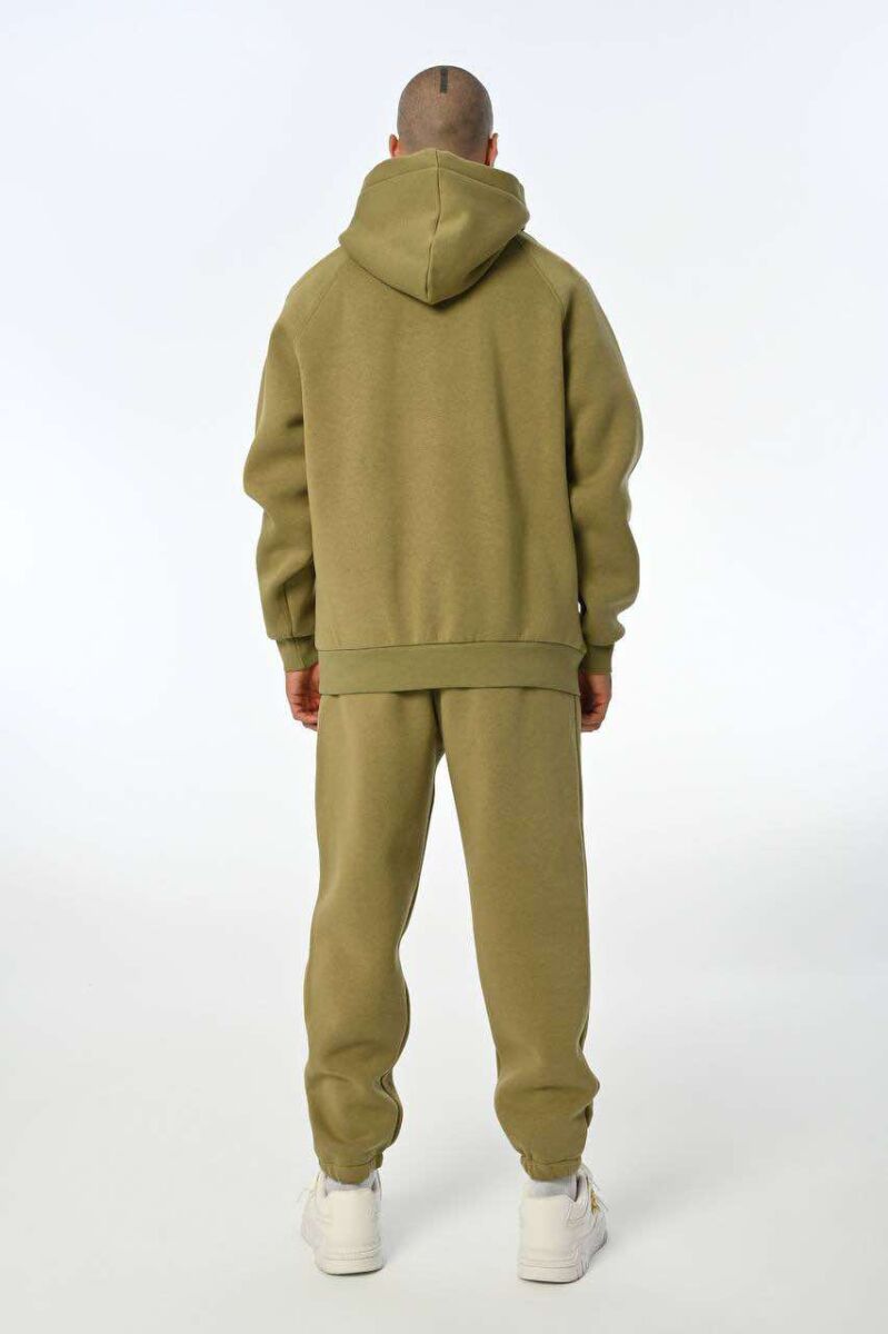 ONE COLOR FLUFFY HOODIE+JOGGERS MEN SET OLIVE/ULLI - 2