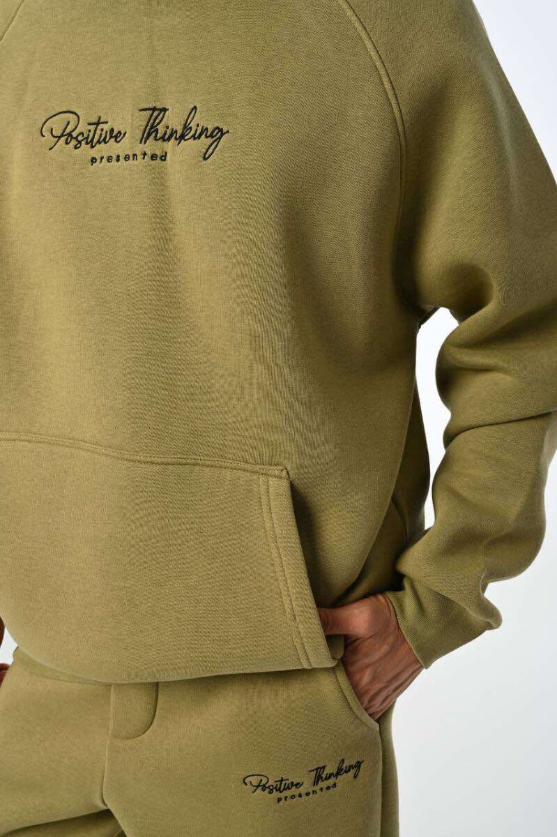 ONE COLOR FLUFFY HOODIE+JOGGERS MEN SET OLIVE/ULLI - 3