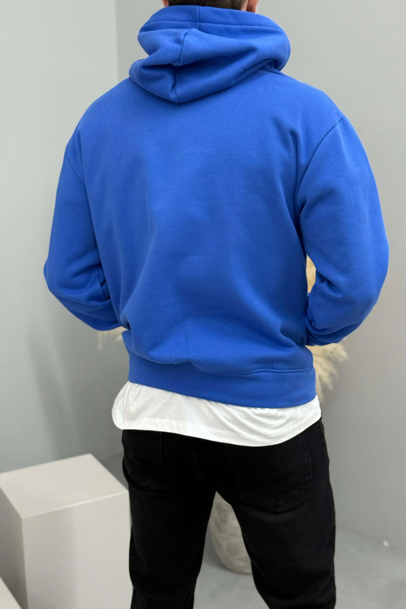 ONE COLOR FLUFFY MEN HOODIE BLUE/BLU - 4