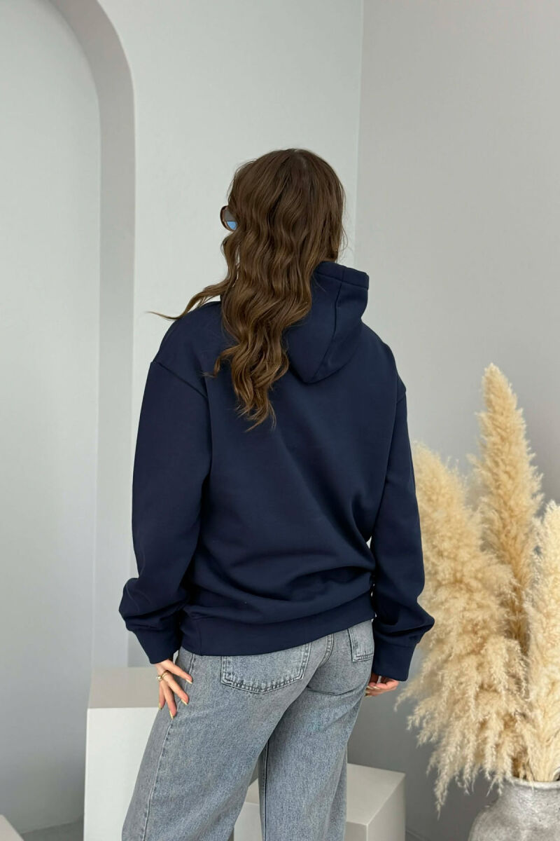 ONE COLOR FLUFFY WOMEN HOODIE DARK BLUE/BEE - 5